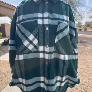 Zara Green and White Plaid Button-Up Shacket